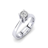 Gabriano Elena 4 tırnaklı tektaş yüzük; GIA-HRD sertifikalı yuvarlak pırlanta ve beyaz altın montürün üstten görünüşü