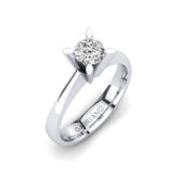 Gabriano Monica 4 tırnaklı tektaş yüzük; GIA-HRD sertifikalı yuvarlak pırlanta ve beyaz altın montürün üstten görünüşü