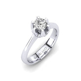 Gabriano Merina 6 tırnaklı tektaş yüzük; GIA-HRD sertifikalı yuvarlak pırlanta ve beyaz altın montürün üstten görünüşü