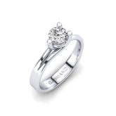 Gabriano Angela 3 tırnaklı tektaş yüzük; GIA-HRD sertifikalı yuvarlak pırlanta ve beyaz altın montürün üstten görünüşü