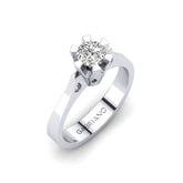 Gabriano Perla 6 tırnaklı tektaş yüzük; GIA-HRD sertifikalı yuvarlak pırlanta ve beyaz altın montürün üstten görünüşü