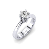 Gabriano Nia 6 tırnaklı tektaş yüzük; GIA-HRD sertifikalı yuvarlak pırlanta ve beyaz altın montürün üstten görünüşü