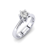 Gabriano Ada 6 tırnaklı tektaş yüzük; GIA-HRD sertifikalı yuvarlak pırlanta ve beyaz altın montürün üstten görünüşü