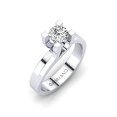 Gabriano Metis 4 tırnaklı tektaş yüzük; GIA-HRD sertifikalı yuvarlak pırlanta ve beyaz altın montürün üstten görünüşü