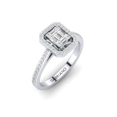 Gabriano Camelia baget yüzük; yuvarlak ve baget pırlanta, beyaz altın montürün üstten görünüşü