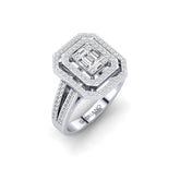 Gabriano Flora baget yüzük; yuvarlak ve baget pırlanta, beyaz altın montürün üstten görünüşü