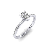 Gabriano Sharon 3 tırnaklı tektaş yüzük; GIA-HRD sertifikalı damla pırlanta ve beyaz altın montürün üstten görünüşü