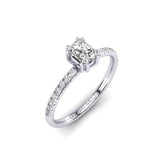 Gabriano Arborea 8 tırnaklı tektaş yüzük; GIA-HRD sertifikalı radiant pırlanta ve beyaz altın montürün üstten görünüşü