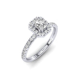 Gabriano Rivara 8 tırnaklı tektaş yüzük; GIA-HRD sertifikalı radiant pırlanta ve beyaz altın montürün üstten görünüşü