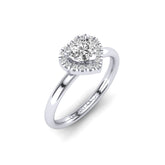 Gabriano Solara 3 tırnaklı tektaş yüzük; GIA-HRD sertifikalı kalp pırlanta ve beyaz altın montürün üstten görünüşü