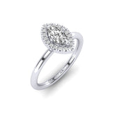 Gabriano Nimbus 4 tırnaklı tektaş yüzük; GIA-HRD sertifikalı markiz pırlanta ve beyaz altın montürün üstten görünüşü