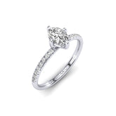 Gabriano Lumina 4 tırnaklı tektaş yüzük; GIA-HRD sertifikalı oval pırlanta ve beyaz altın montürün üstten görünüşü