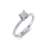 Gabriano Phoenix 4 tırnaklı tektaş yüzük; GIA-HRD sertifikalı prenses pırlanta ve beyaz altın montürün üstten görünüşü