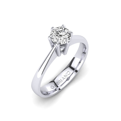 Gabriano Rafaella 6 tırnaklı tektaş yüzük; GIA-HRD sertifikalı yuvarlak pırlanta ve beyaz altın montürün üstten görünüşü