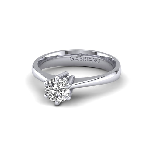 Gabriano Rafaella 6 tırnaklı tektaş yüzük; GIA-HRD sertifikalı yuvarlak pırlanta ve beyaz altın montürün üstten görünüşü