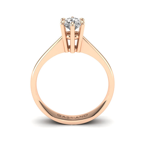Gabriano Rafaella 6 tırnaklı tektaş yüzük; GIA-HRD sertifikalı yuvarlak pırlanta ve rose altın montürün yandan görünüşü
