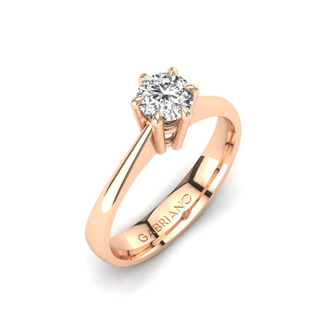 Gabriano Rafaella 6 tırnaklı tektaş yüzük; GIA-HRD sertifikalı yuvarlak pırlanta ve rose altın montürün üstten görünüşü