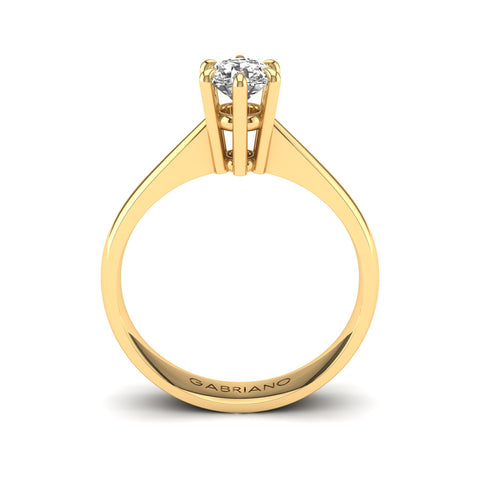 Gabriano Rafaella 6 tırnaklı tektaş yüzük; GIA-HRD sertifikalı yuvarlak pırlanta ve sarı altın montürün yandan görünüşü