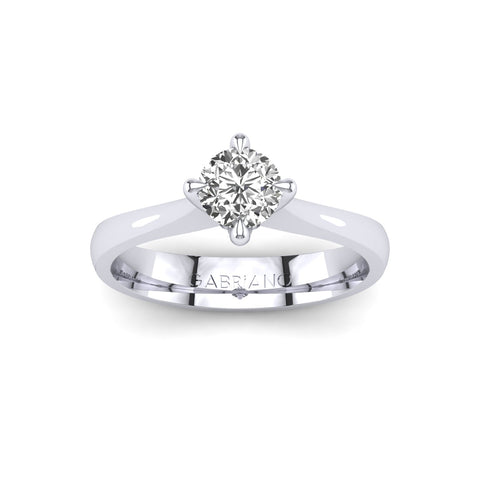 Gabriano Samira 4 tırnaklı tektaş yüzük; GIA-HRD sertifikalı yuvarlak pırlanta ve beyaz altın montürün üstten görünüşü