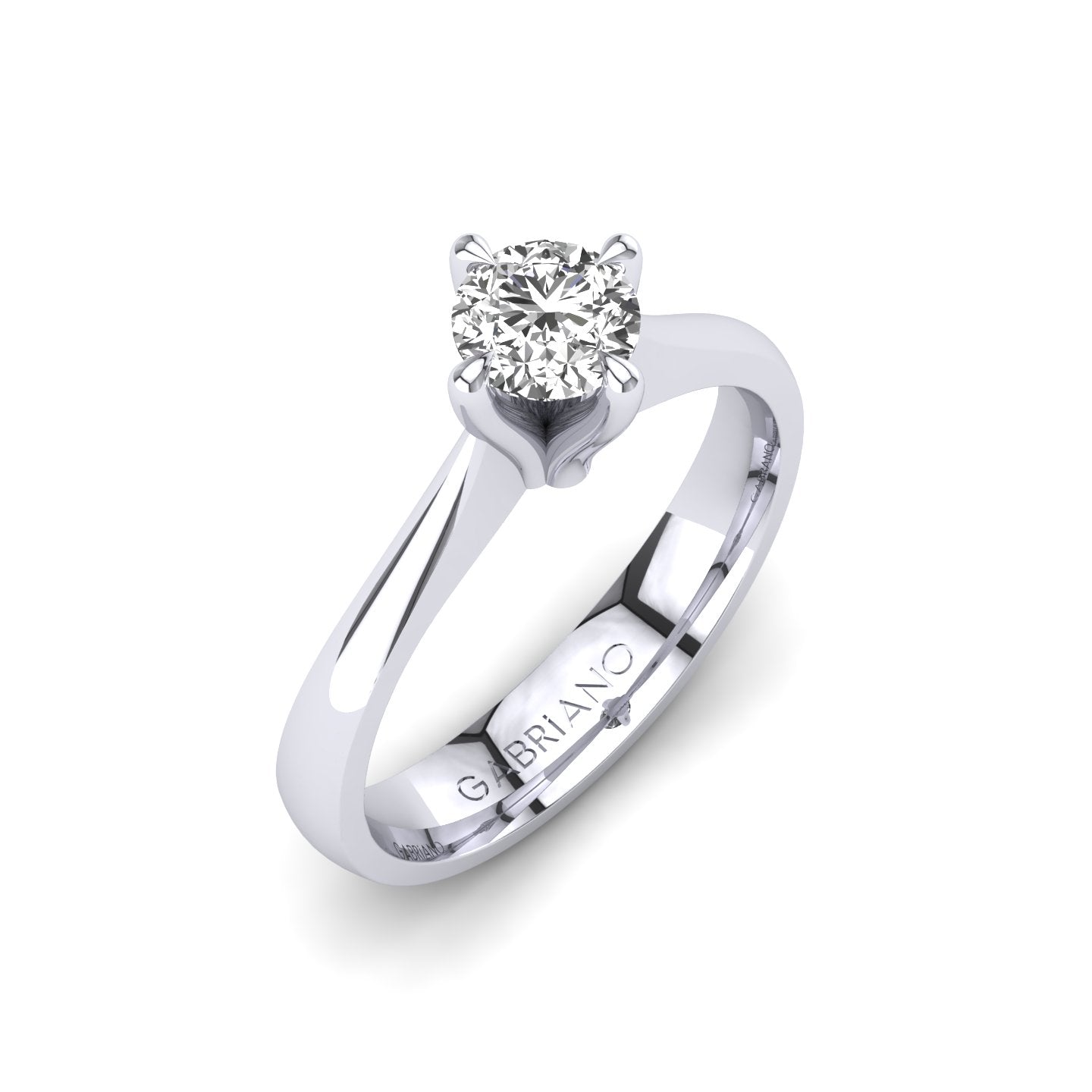Gabriano Samira 4 tırnaklı tektaş yüzük; GIA-HRD sertifikalı yuvarlak pırlanta ve beyaz altın montürün üstten görünüşü