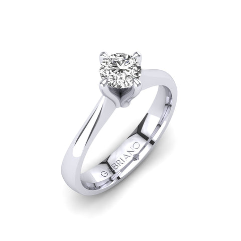 Gabriano Samira 4 tırnaklı tektaş yüzük; GIA-HRD sertifikalı yuvarlak pırlanta ve beyaz altın montürün üstten görünüşü