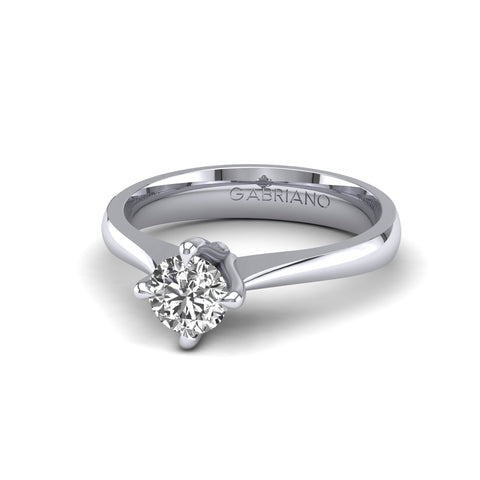 Gabriano Samira 4 tırnaklı tektaş yüzük; GIA-HRD sertifikalı yuvarlak pırlanta ve beyaz altın montürün üstten görünüşü