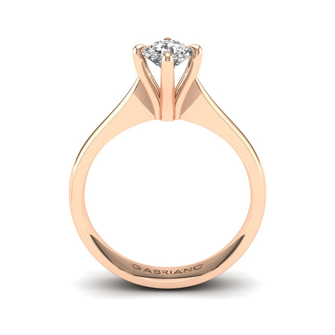 Gabriano Samira 4 tırnaklı tektaş yüzük; GIA-HRD sertifikalı yuvarlak pırlanta ve rose altın montürün yandan görünüşü