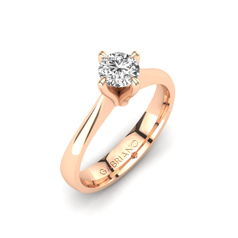Gabriano Samira 4 tırnaklı tektaş yüzük; GIA-HRD sertifikalı yuvarlak pırlanta ve rose altın montürün üstten görünüşü