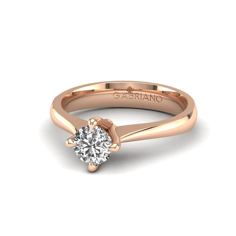 Gabriano Samira 4 tırnaklı tektaş yüzük; GIA-HRD sertifikalı yuvarlak pırlanta ve rose altın montürün üstten görünüşü