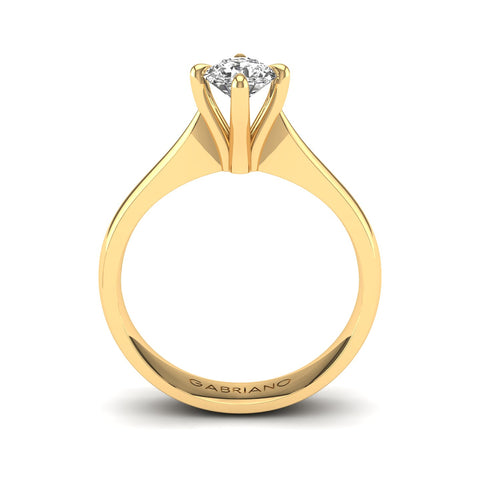 Gabriano Samira 4 tırnaklı tektaş yüzük; GIA-HRD sertifikalı yuvarlak pırlanta ve sarı altın montürün yandan görünüşü