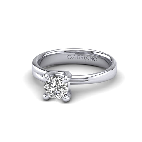 Gabriano Liora 4 tırnaklı tektaş yüzük; GIA-HRD sertifikalı yuvarlak pırlanta ve beyaz altın montürün üstten görünüşü