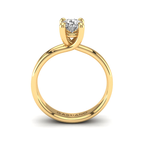 Gabriano Liora 4 tırnaklı tektaş yüzük; GIA-HRD sertifikalı yuvarlak pırlanta ve sarı altın montürün yandan görünüşü