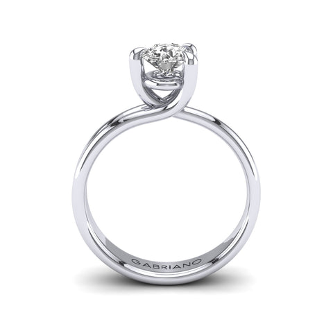 Gabriano Irina 3 tırnaklı tektaş yüzük; GIA-HRD sertifikalı yuvarlak pırlanta ve beyaz altın montürün yandan görünüşü