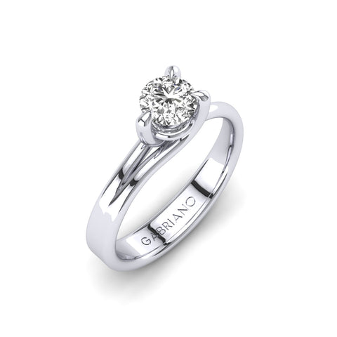 Gabriano Irina 3 tırnaklı tektaş yüzük; GIA-HRD sertifikalı yuvarlak pırlanta ve beyaz altın montürün üstten görünüşü