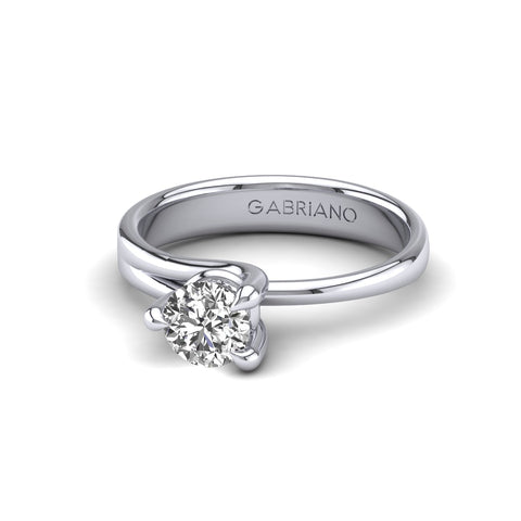 Gabriano Irina 3 tırnaklı tektaş yüzük; GIA-HRD sertifikalı yuvarlak pırlanta ve beyaz altın montürün üstten görünüşü