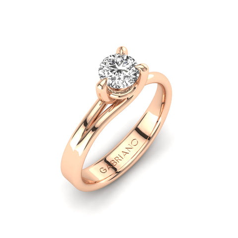 Gabriano Irina 3 tırnaklı tektaş yüzük; GIA-HRD sertifikalı yuvarlak pırlanta ve rose altın montürün üstten görünüşü