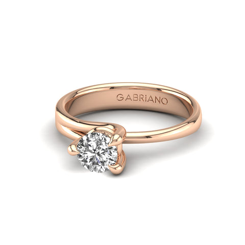 Gabriano Irina 3 tırnaklı tektaş yüzük; GIA-HRD sertifikalı yuvarlak pırlanta ve rose altın montürün üstten görünüşü