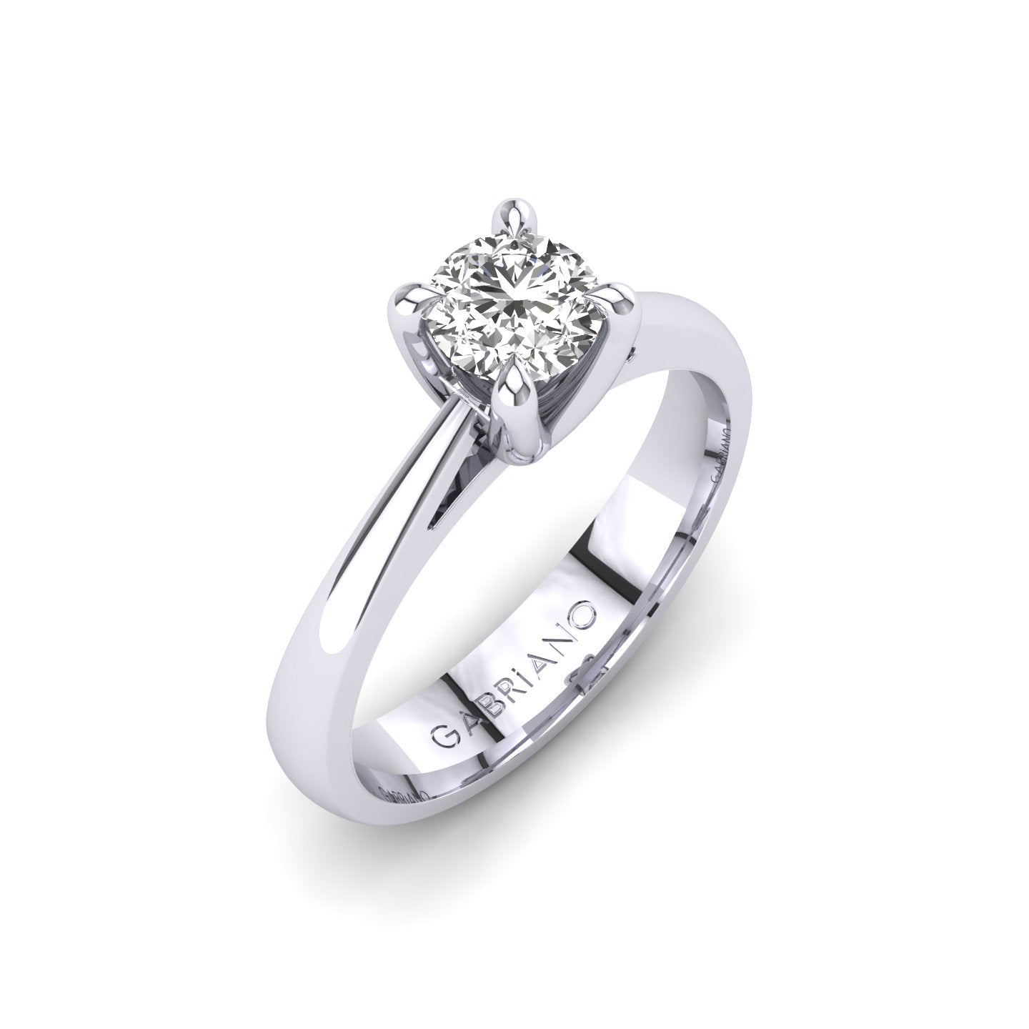 Gabriano Maribel 4 tırnaklı tektaş yüzük; GIA-HRD sertifikalı yuvarlak pırlanta ve beyaz altın montürün üstten görünüşü
