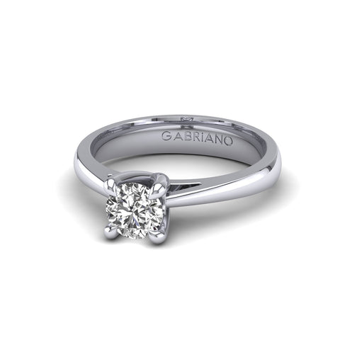 Gabriano Maribel 4 tırnaklı tektaş yüzük; GIA-HRD sertifikalı yuvarlak pırlanta ve beyaz altın montürün üstten görünüşü
