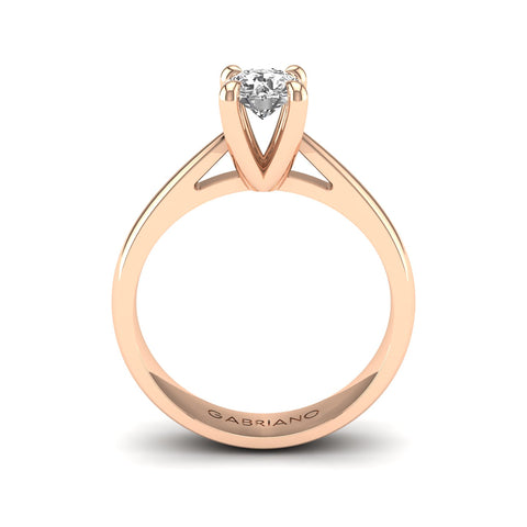 Gabriano Maribel 4 tırnaklı tektaş yüzük; GIA-HRD sertifikalı yuvarlak pırlanta ve rose altın montürün yandan görünüşü