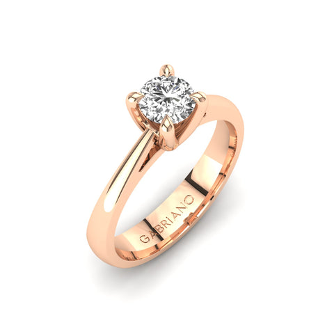 Gabriano Maribel 4 tırnaklı tektaş yüzük; GIA-HRD sertifikalı yuvarlak pırlanta ve rose altın montürün üstten görünüşü