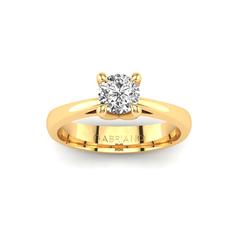 Gabriano Maribel 4 tırnaklı tektaş yüzük; GIA-HRD sertifikalı yuvarlak pırlanta ve sarı altın montürün üstten görünüşü