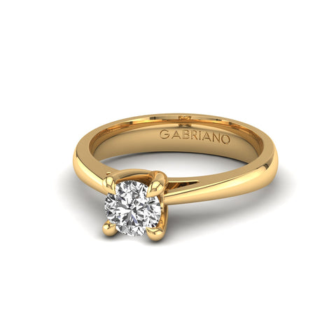 Gabriano Maribel 4 tırnaklı tektaş yüzük; GIA-HRD sertifikalı yuvarlak pırlanta ve sarı altın montürün üstten görünüşü