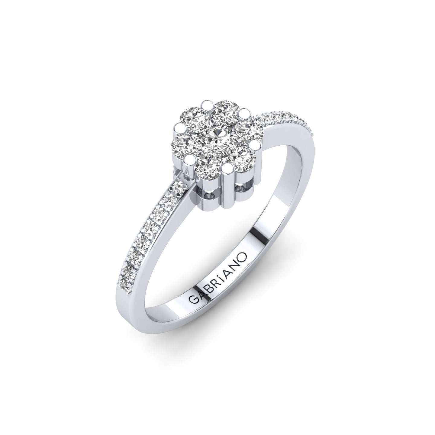 Gabriano Elsa tektaş efektli yüzük; yuvarlak pırlanta ve beyaz altın montürün üstten görünüşü