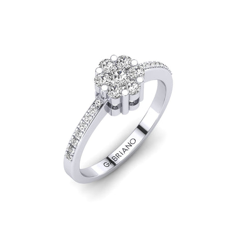 Gabriano Elsa tektaş efektli yüzük; yuvarlak pırlanta ve beyaz altın montürün üstten görünüşü