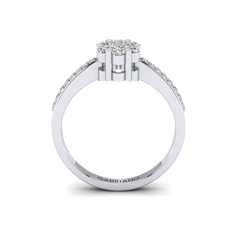 Gabriano Elsa tektaş efektli yüzük; yuvarlak pırlanta ve beyaz altın montürün yandan görünüşü