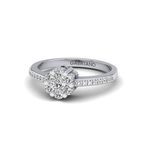 Gabriano Elsa tektaş efektli yüzük; yuvarlak pırlanta ve beyaz altın montürün üstten görünüşü