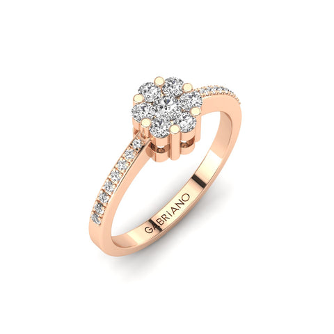 Gabriano Elsa tektaş efektli yüzük; yuvarlak pırlanta ve rose altın montürün üstten görünüşü