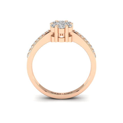 Gabriano Elsa tektaş efektli yüzük; yuvarlak pırlanta ve rose altın montürün yandan görünüşü