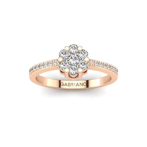 Gabriano Elsa tektaş efektli yüzük; yuvarlak pırlanta ve rose altın montürün üstten görünüşü